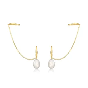 14K EARCUFF & PEARL DROP HUGGIE HOOP EARRINGS