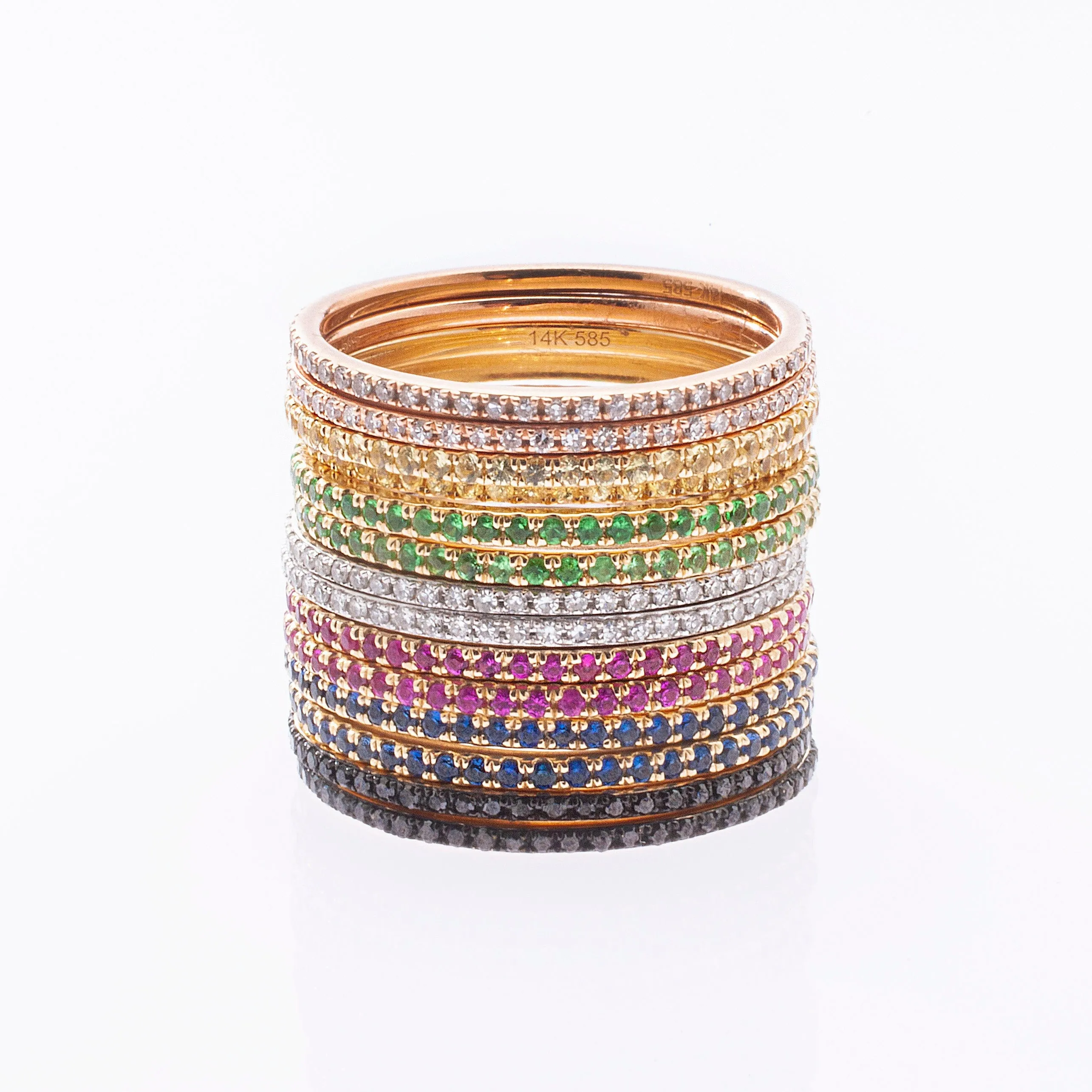 14K Gold and Pink Sapphire Eternity Stacking Rings