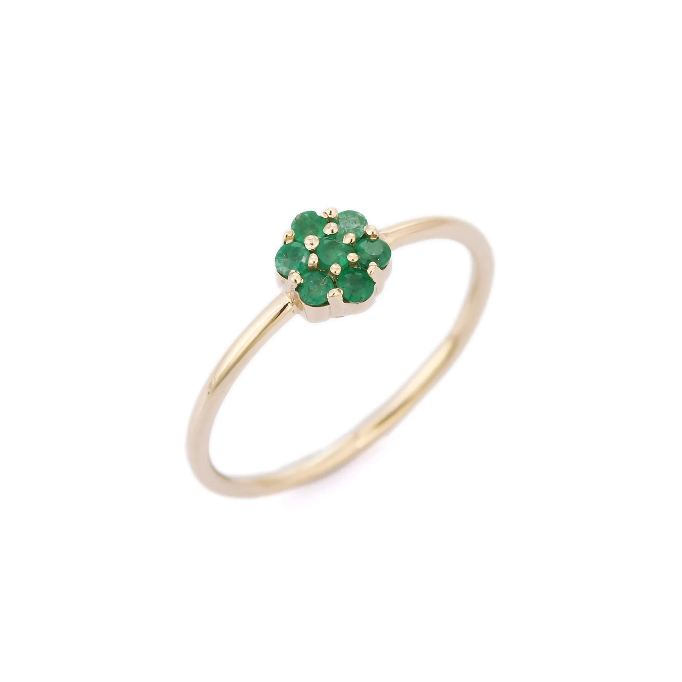 14K Gold Flower Emerald Ring