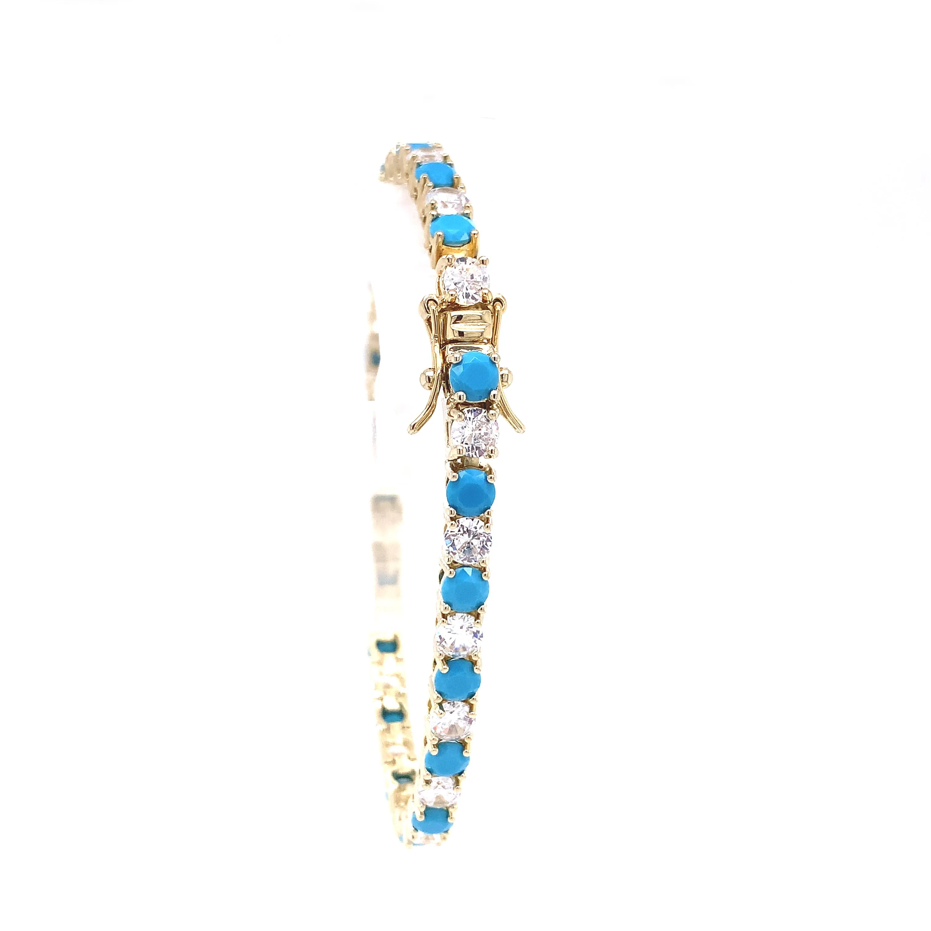 14K Gold Plated Turquoise and CZ Tennis Bracelet