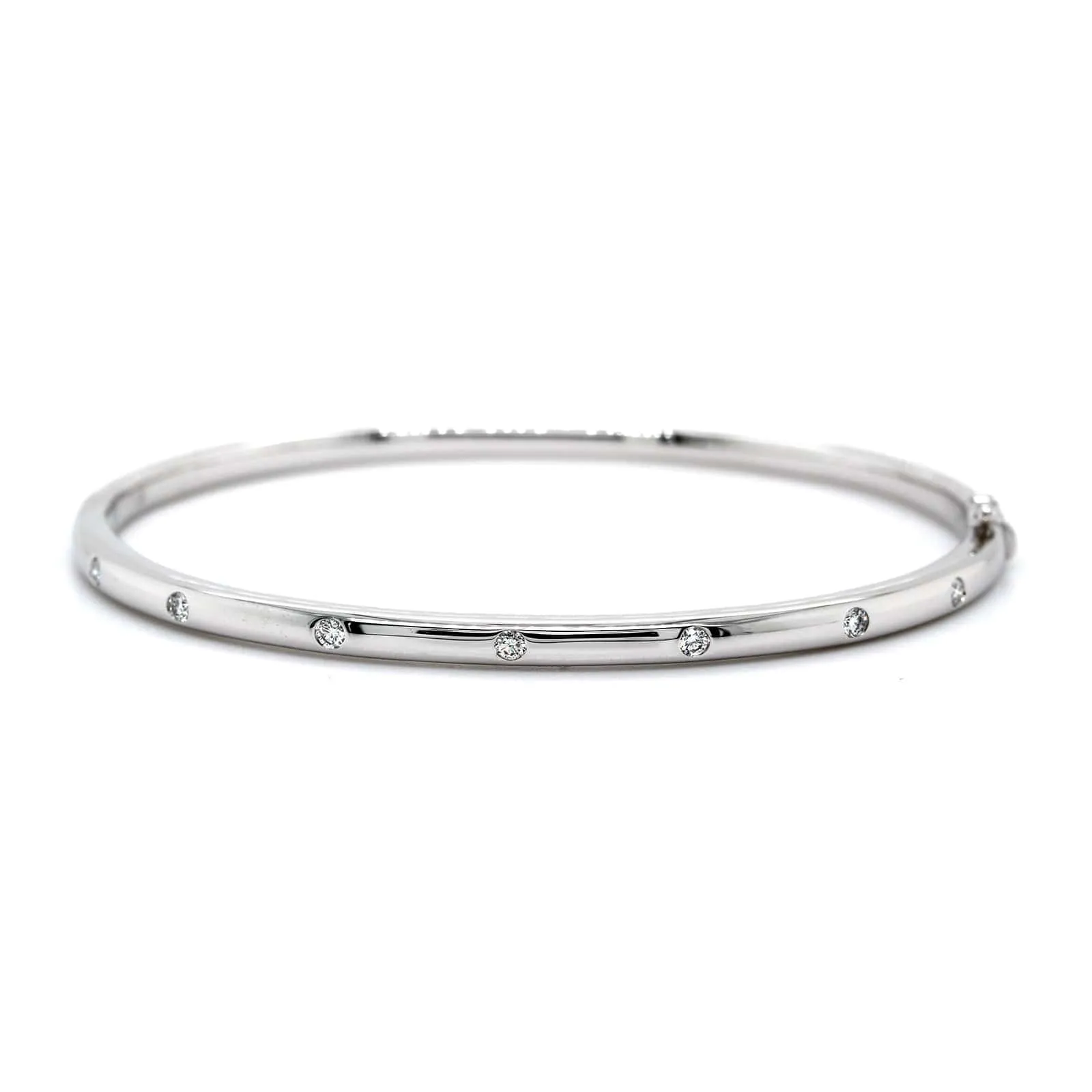 14K White Gold Burnished Set Diamond Bangle