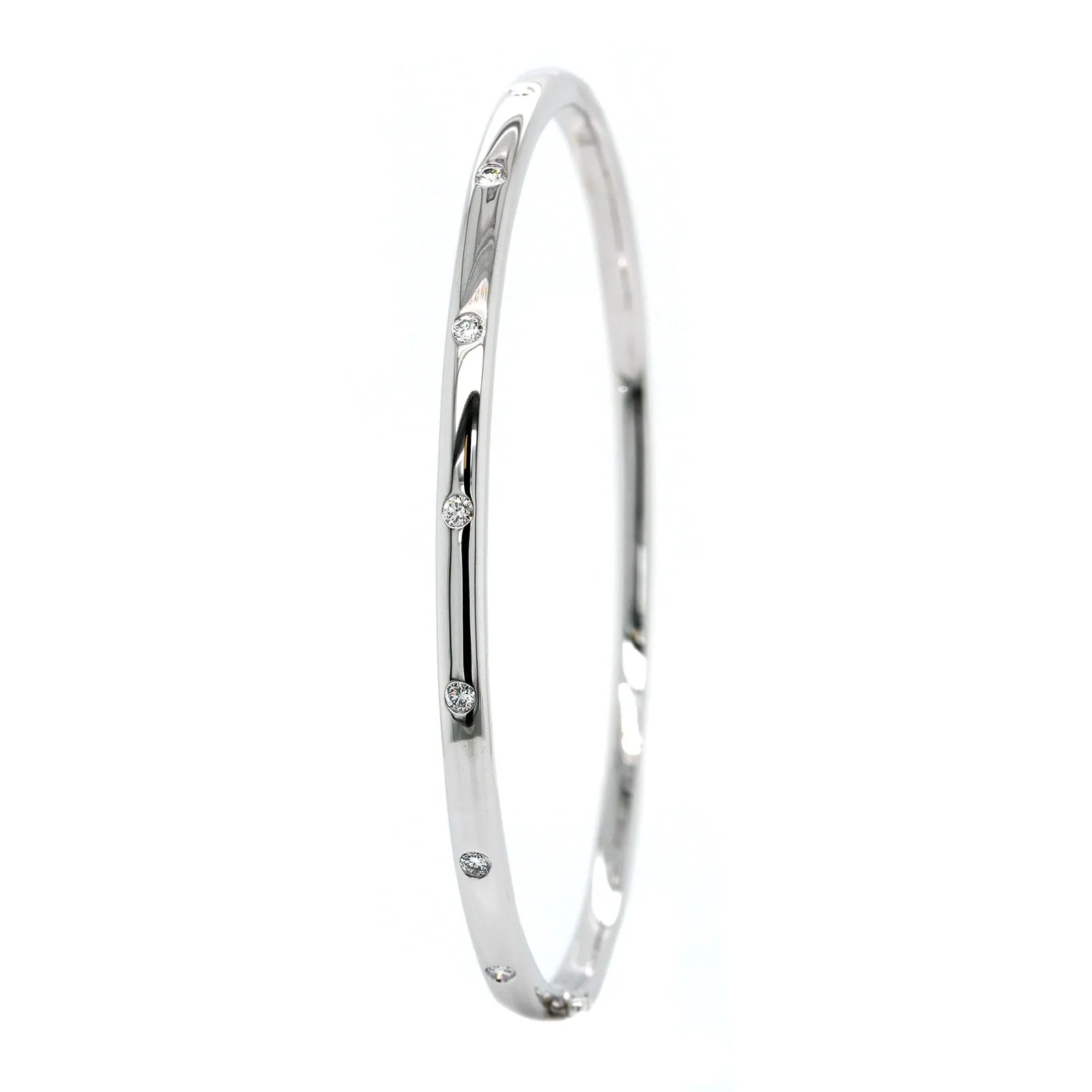 14K White Gold Burnished Set Diamond Bangle