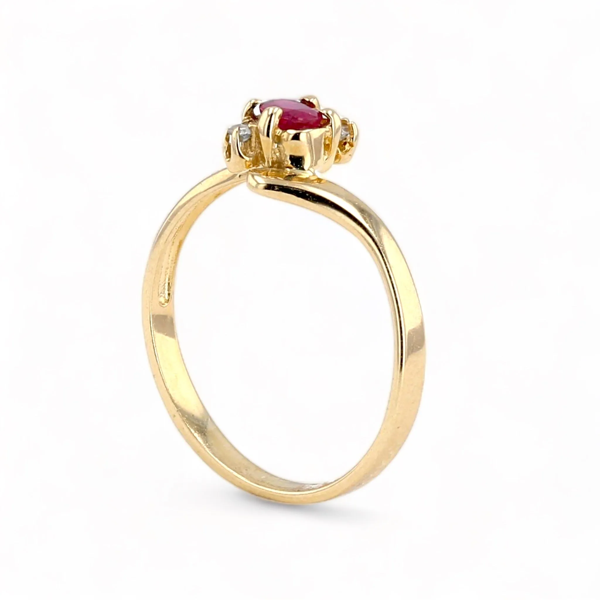 14K Yellow gold bypass ruby and diamonds solitary ring-28410