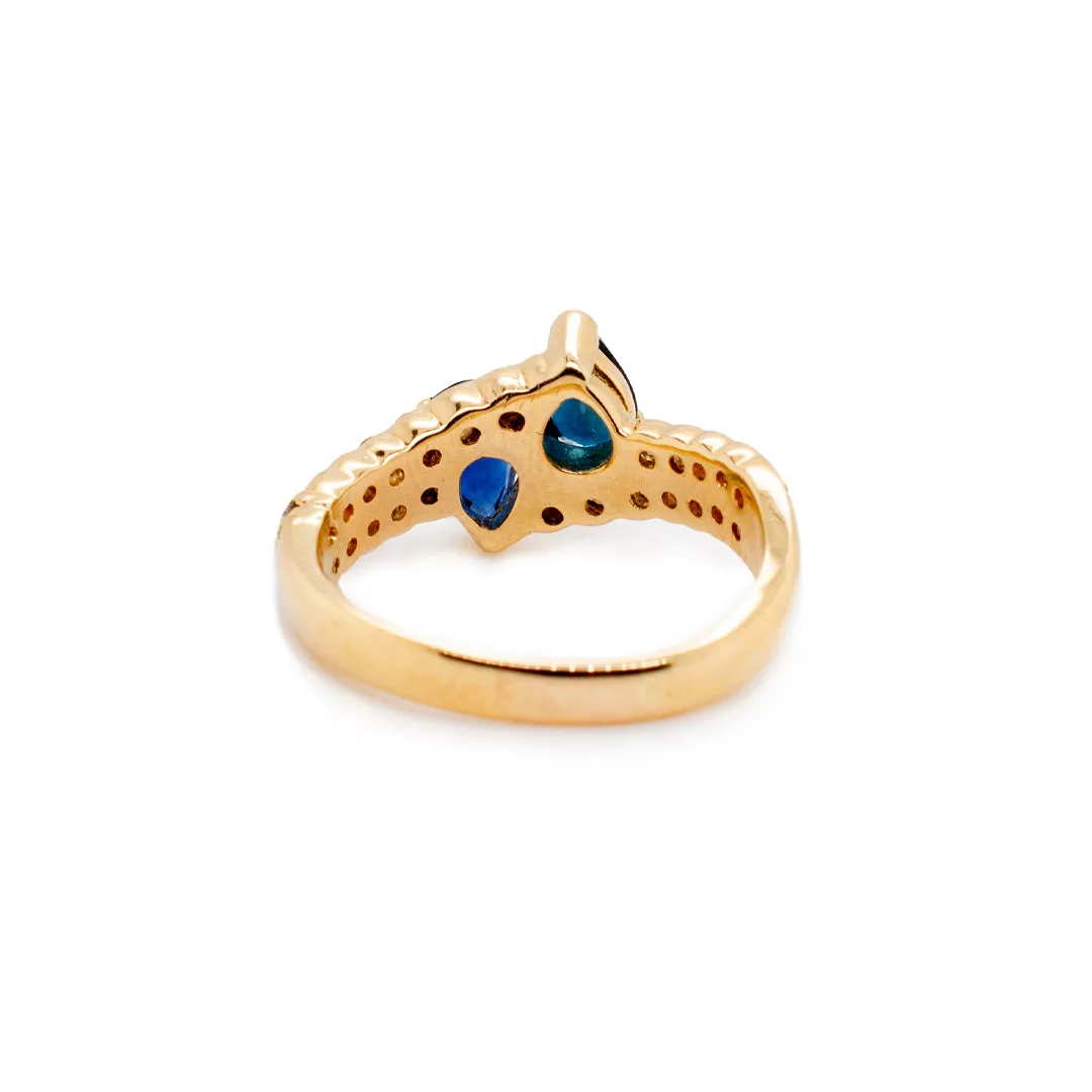 14K Yellow Gold Ladies Cocktail Sapphire & Diamond Ring