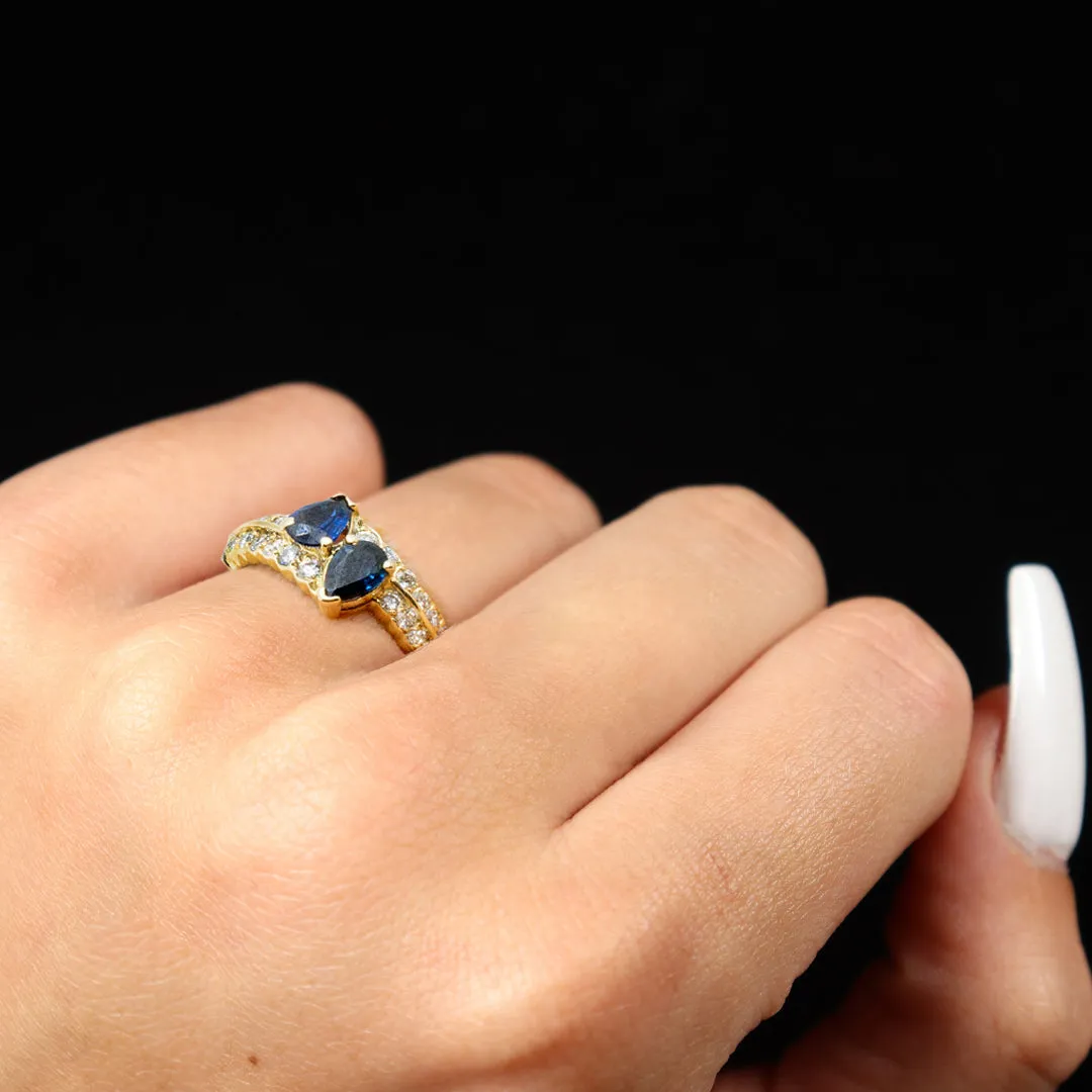 14K Yellow Gold Ladies Cocktail Sapphire & Diamond Ring