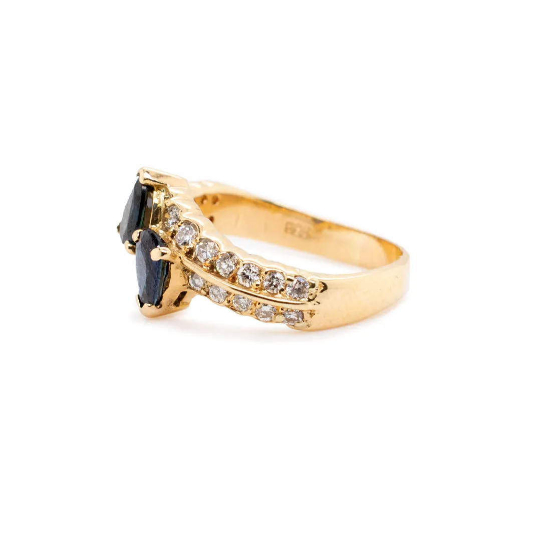 14K Yellow Gold Ladies Cocktail Sapphire & Diamond Ring