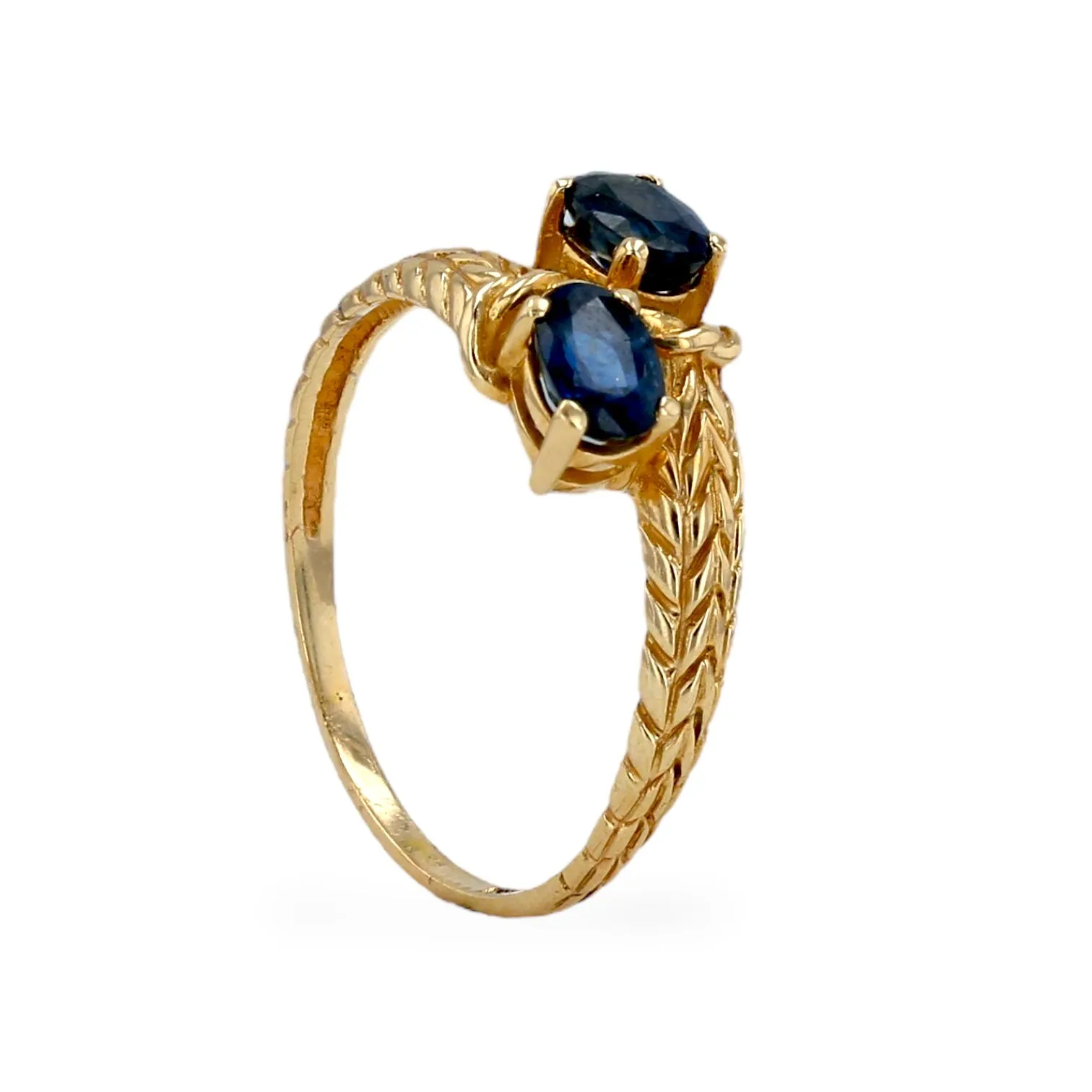 14K Yellow gold two blue sapphire Wheat ring-223579