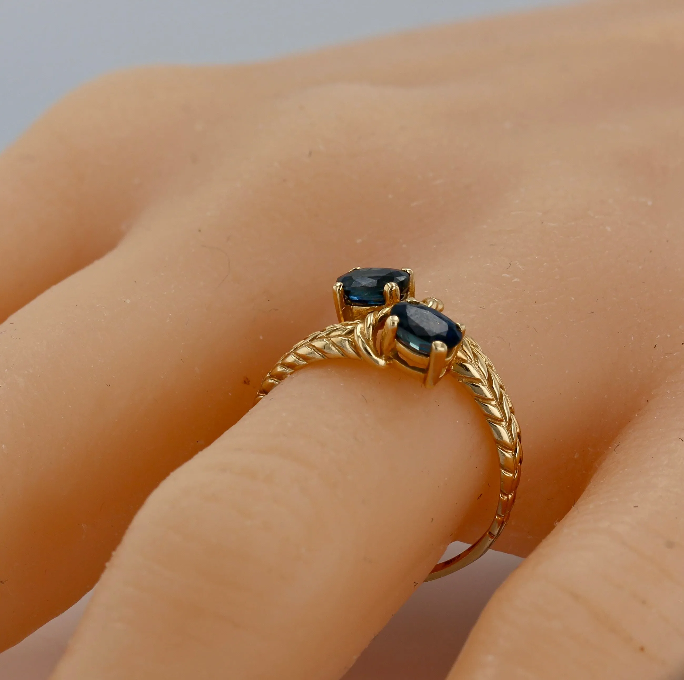 14K Yellow gold two blue sapphire Wheat ring-223579