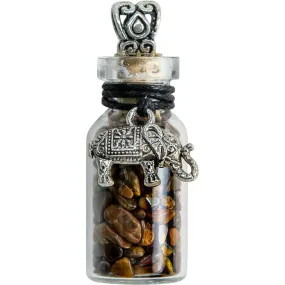 1.75" Gemstone Chip Bottle Necklace - Tiger Eye with Elephant