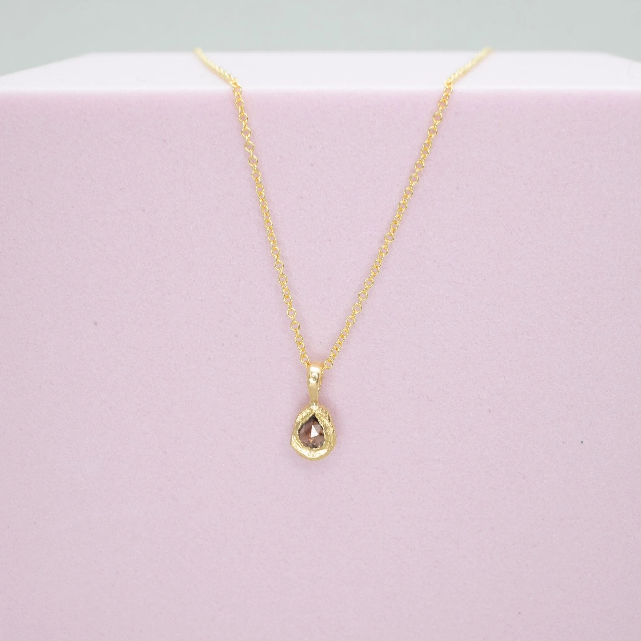 18K Diamond Solitaire Necklace - Cognac Teardrop