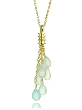 18K Gold Plated Uva Milano Lariat Aqua Chalcedony