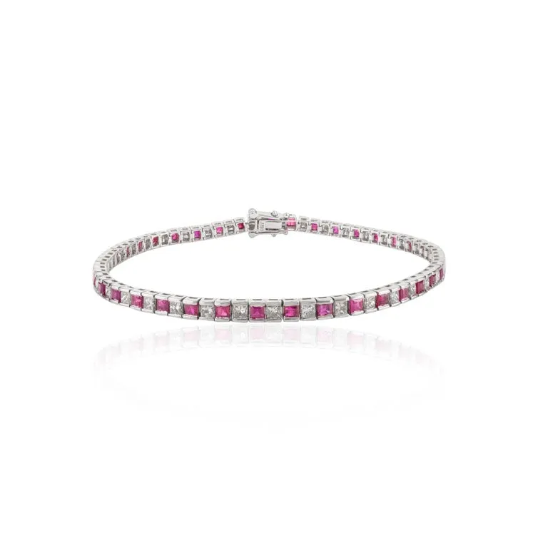 18K Gold Ruby Diamond Tennis Bracelet