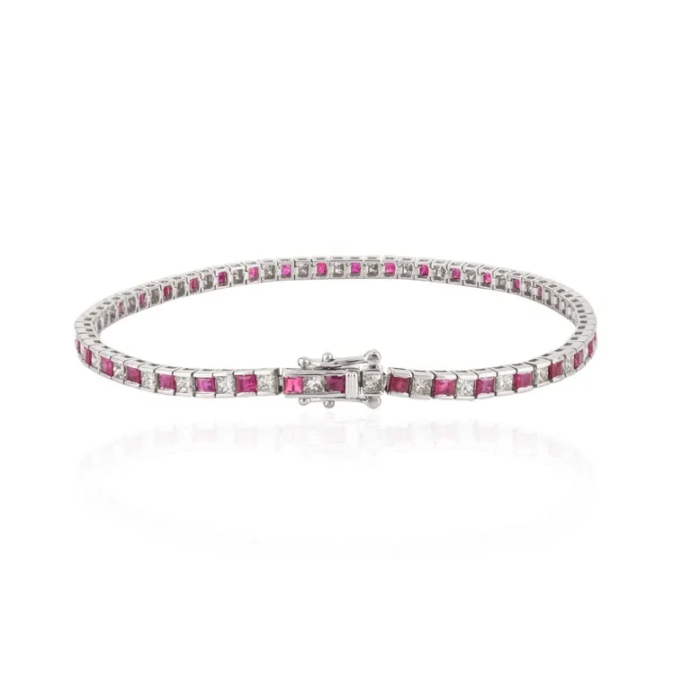 18K Gold Ruby Diamond Tennis Bracelet