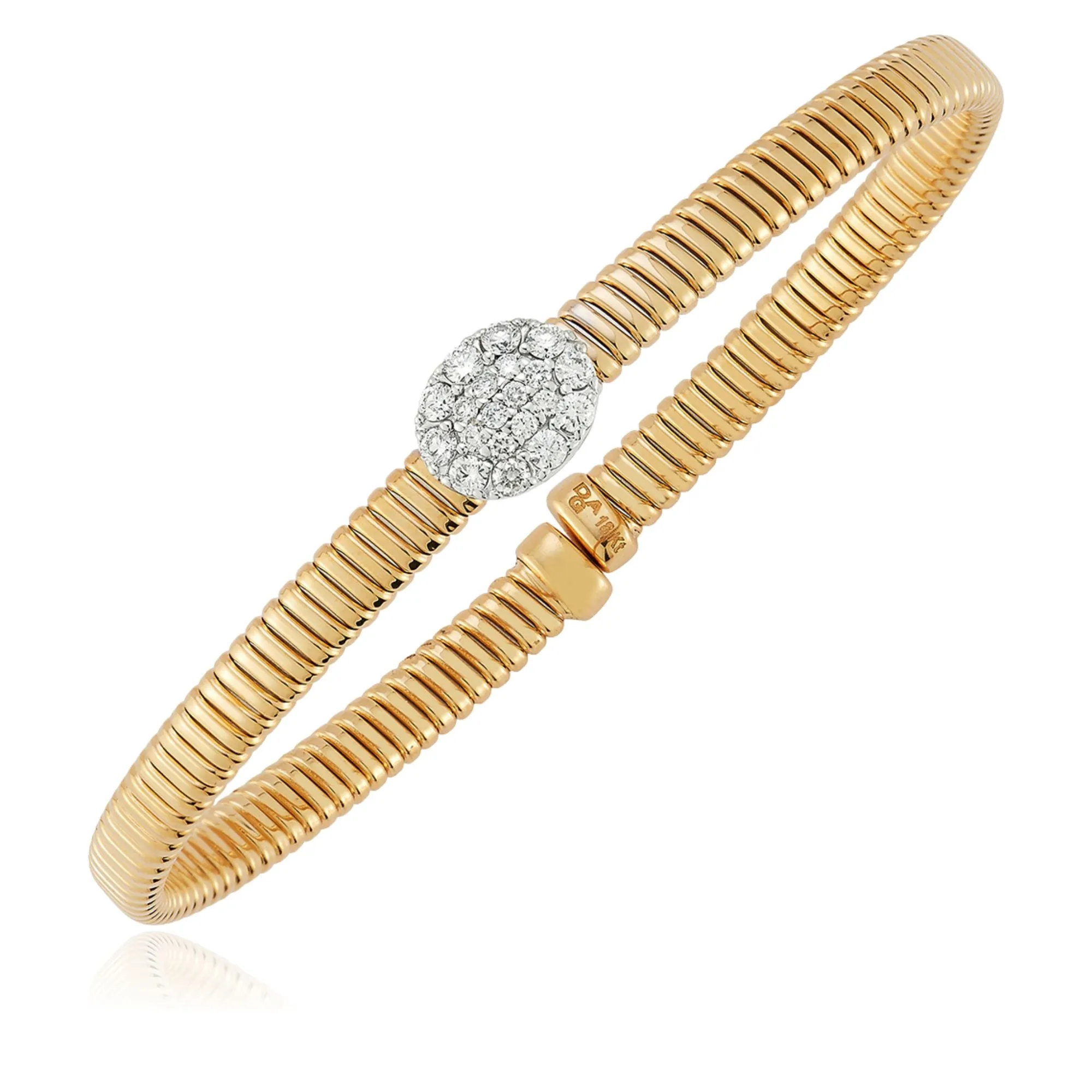 18K YELLOW GOLD FLEXIBLE CUFF WITH A PAVE DIAMOND STATION - 0.40CTW