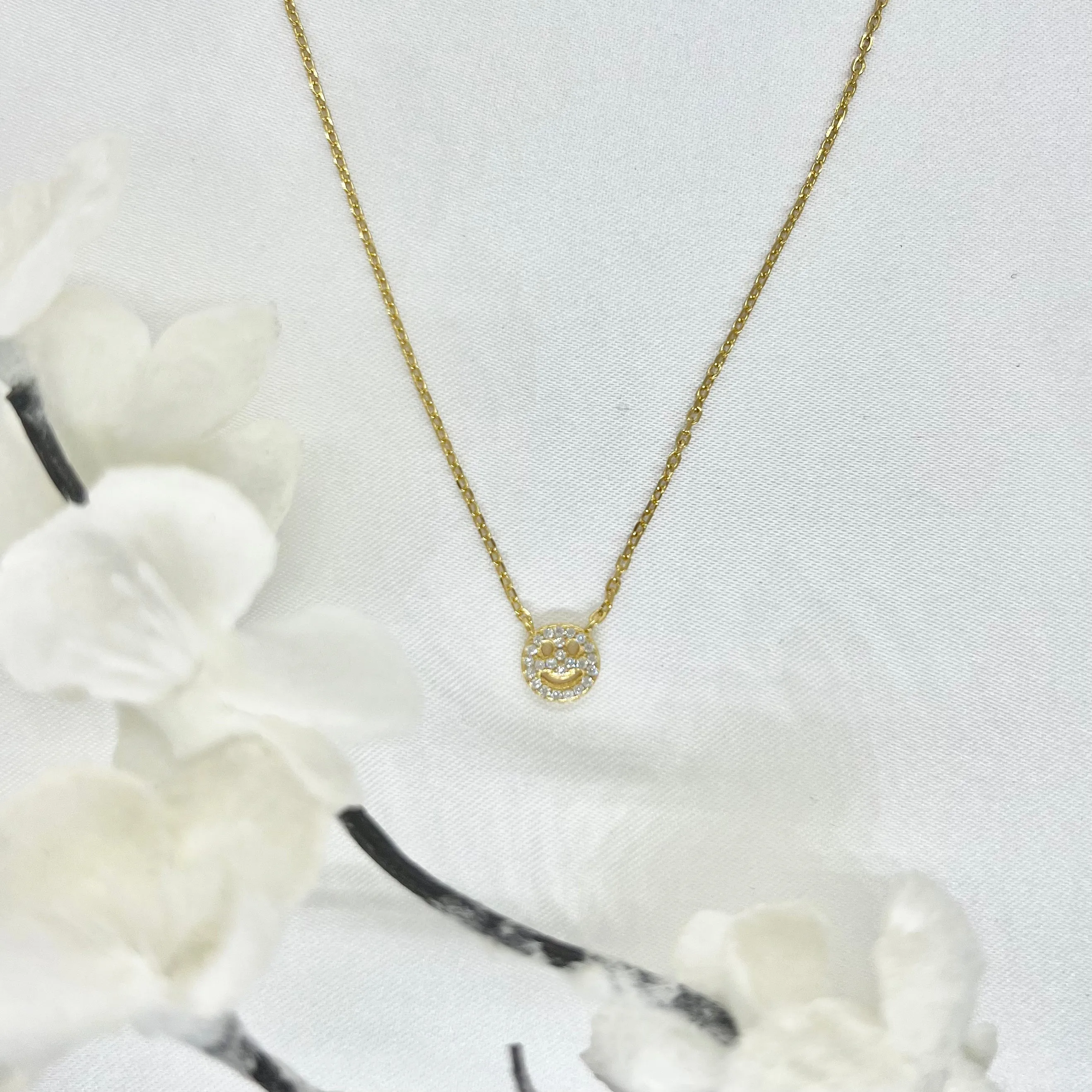 18k/925 Vermeil Happy Face with CZ Necklace