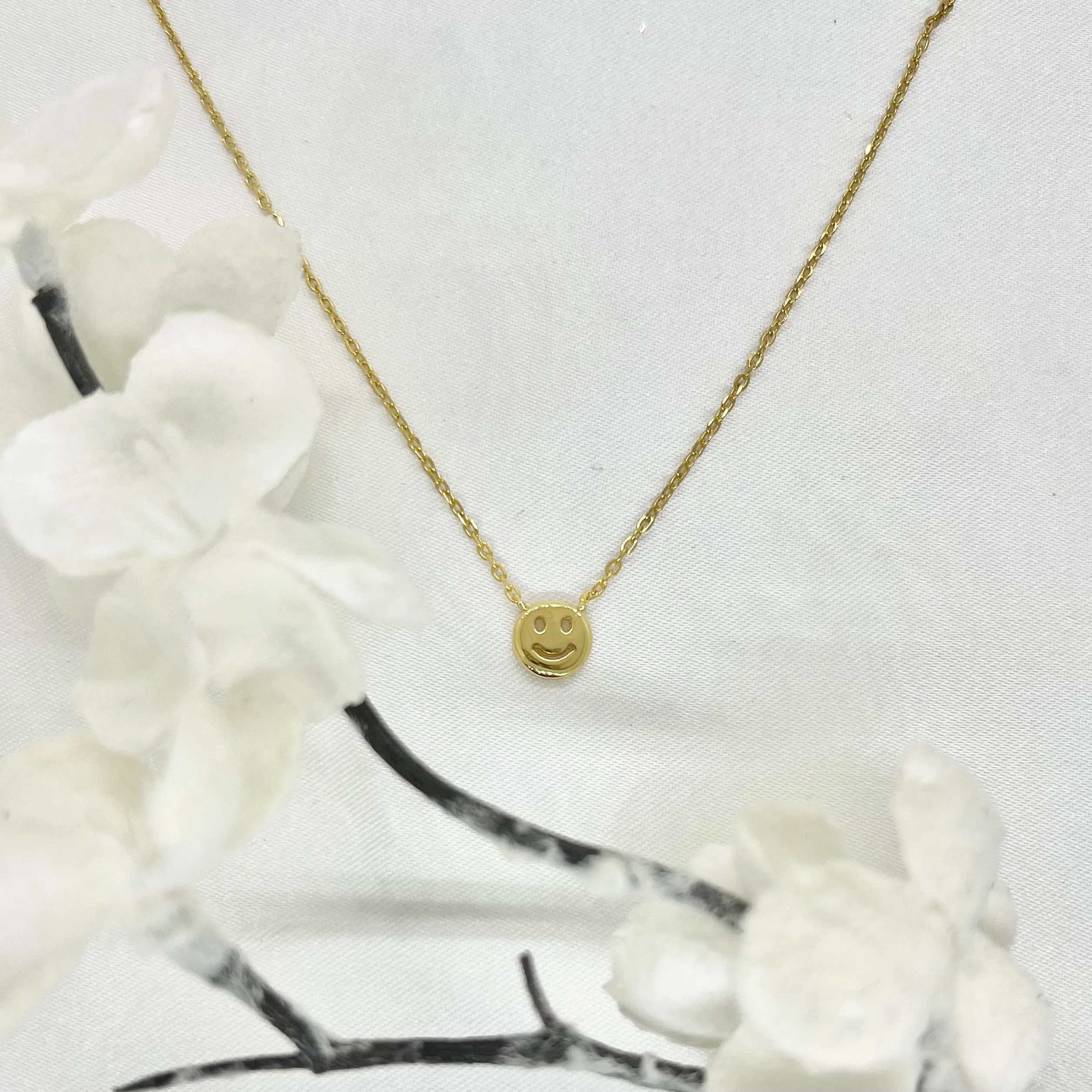 18k/925 Vermeil Happy Face with CZ Necklace