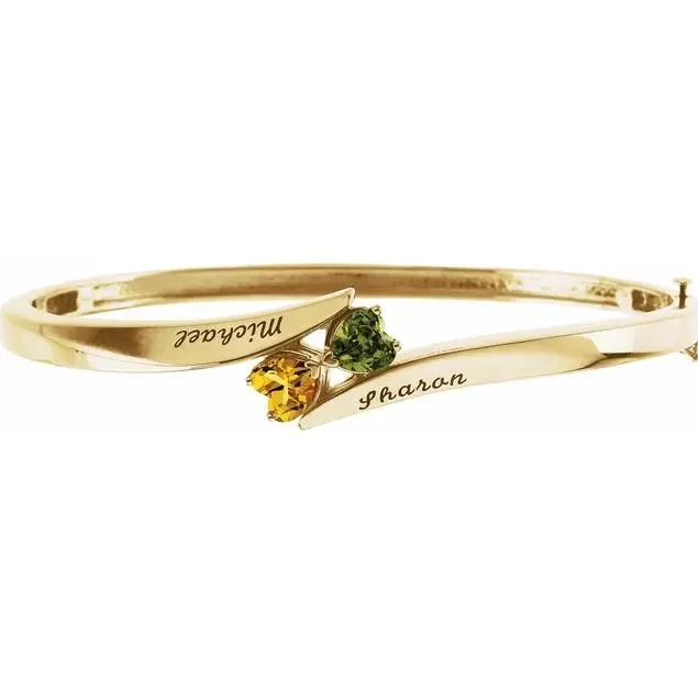 2-Stone Love Bangle Engravable Family Bracelet