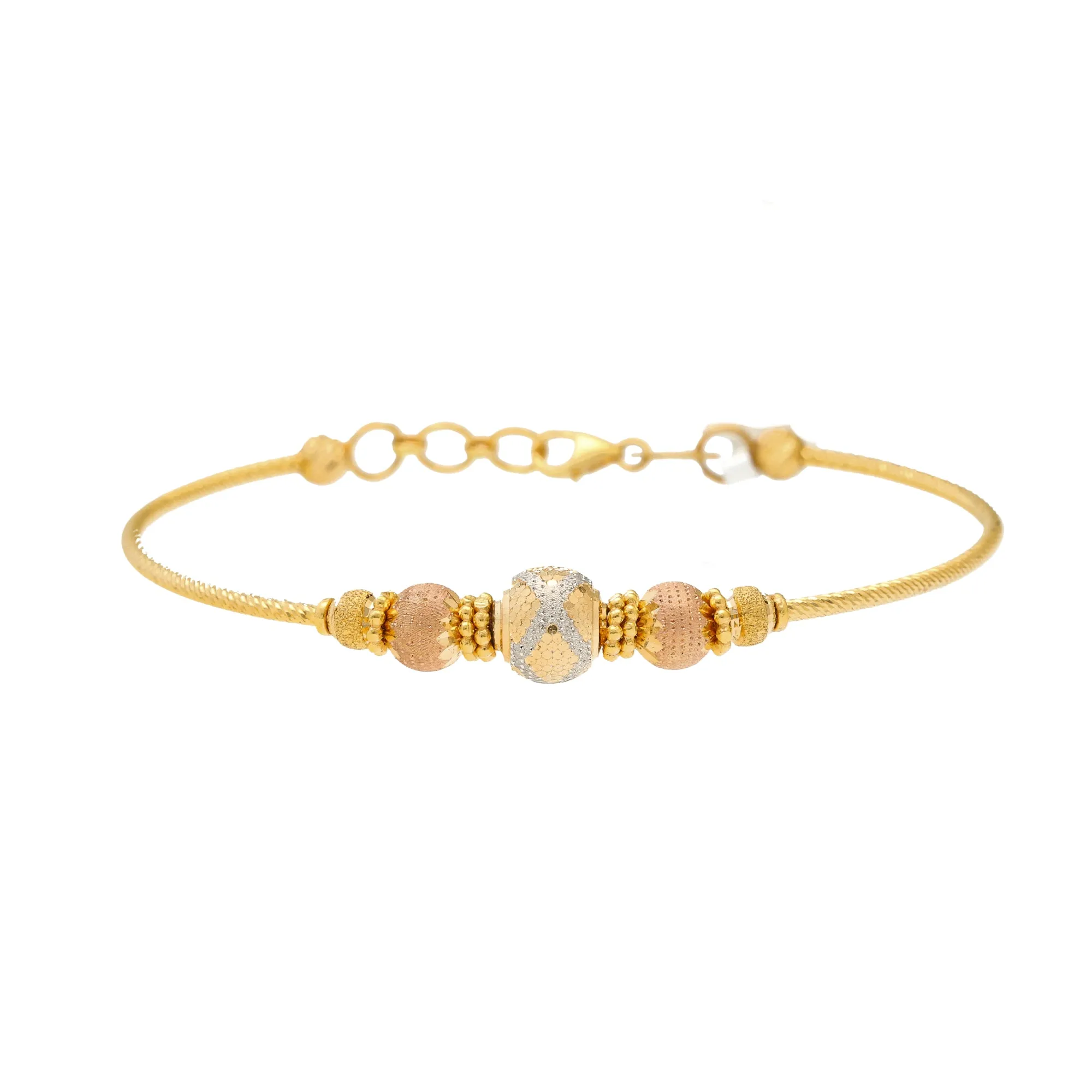 22K Multi-Tone Gold Beaded Bangle (9.6gm)