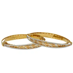 22K Multi Tone Gold Laser Bangles Set of 2 W/ Grecian Leaf Design & Layered Bands