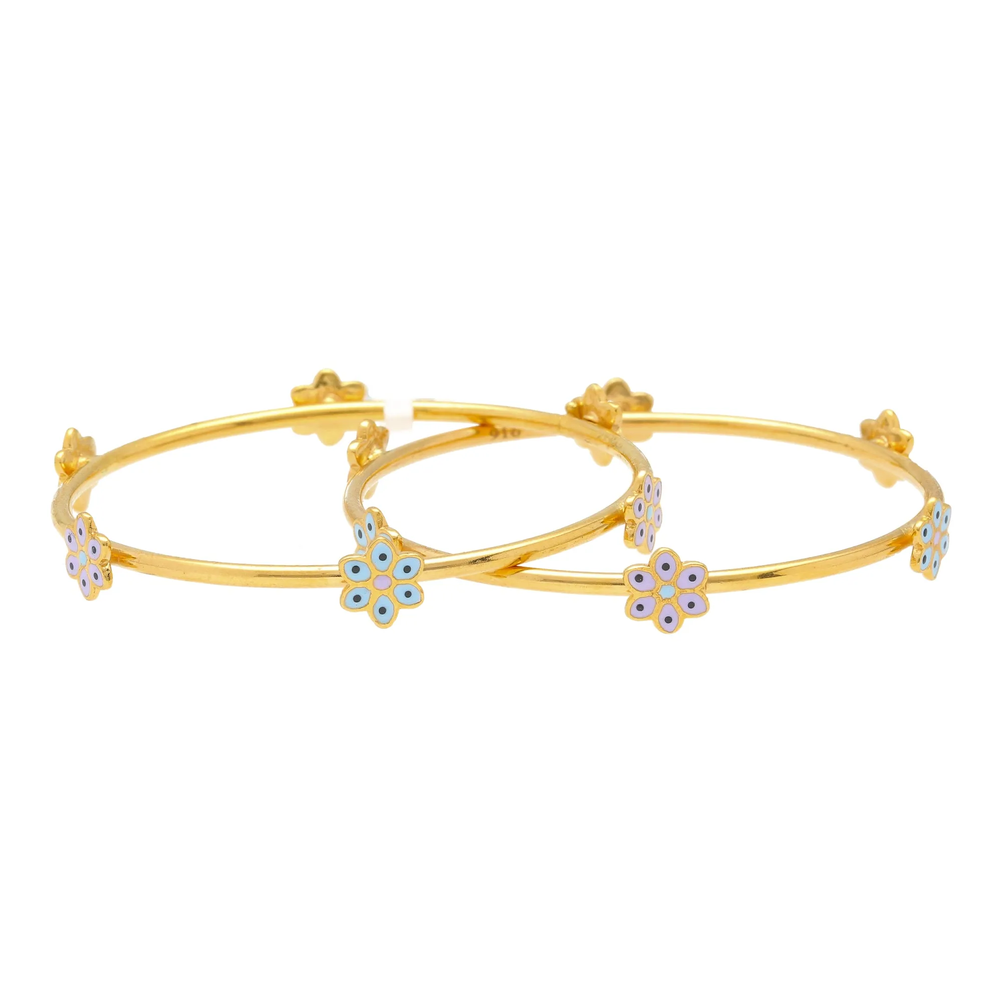 22K Yellow Gold Floral Kids Bangle Set (12.1gm)