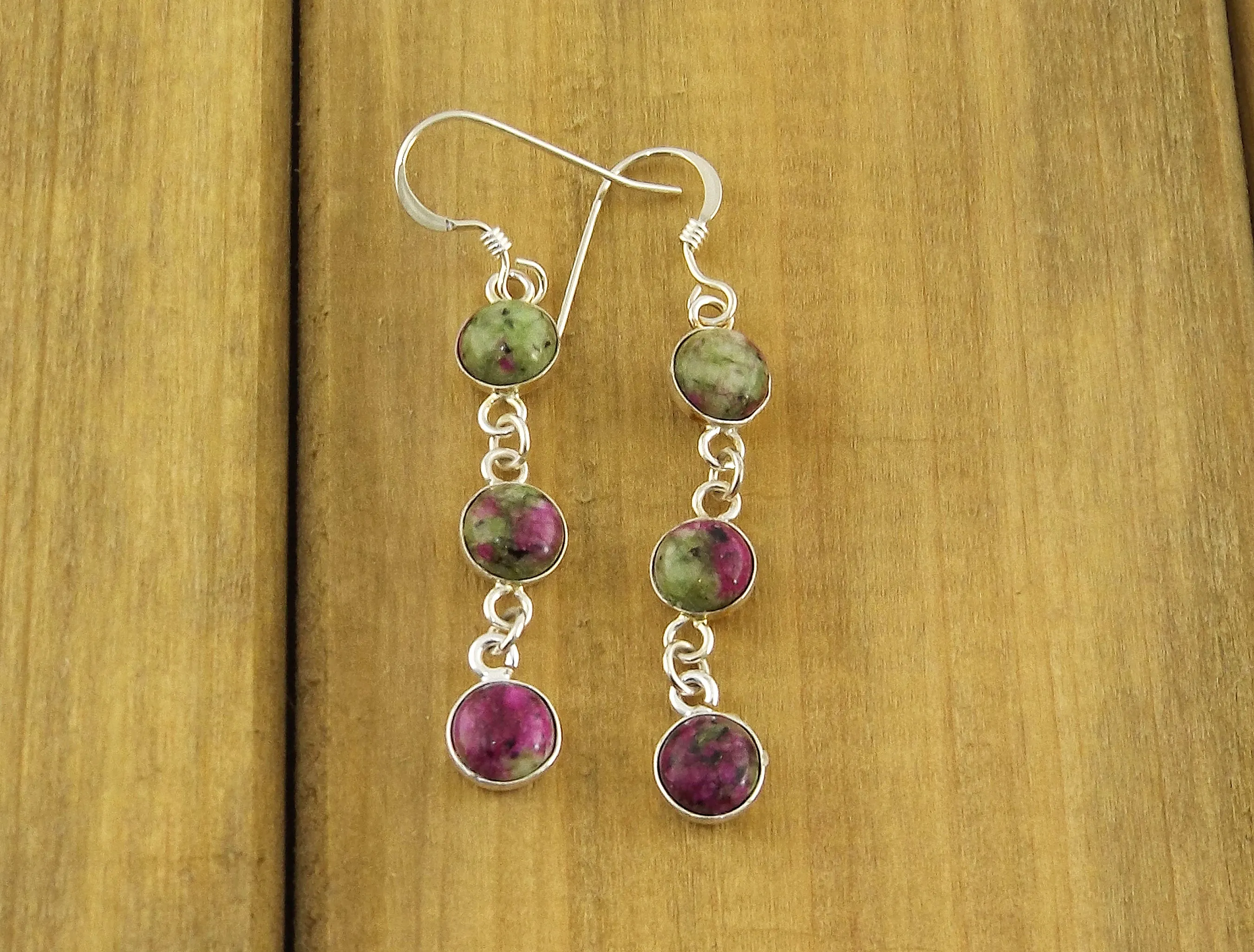 3 Stone Ruby in Zoisite Earrings