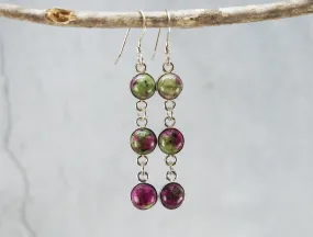 3 Stone Ruby in Zoisite Earrings