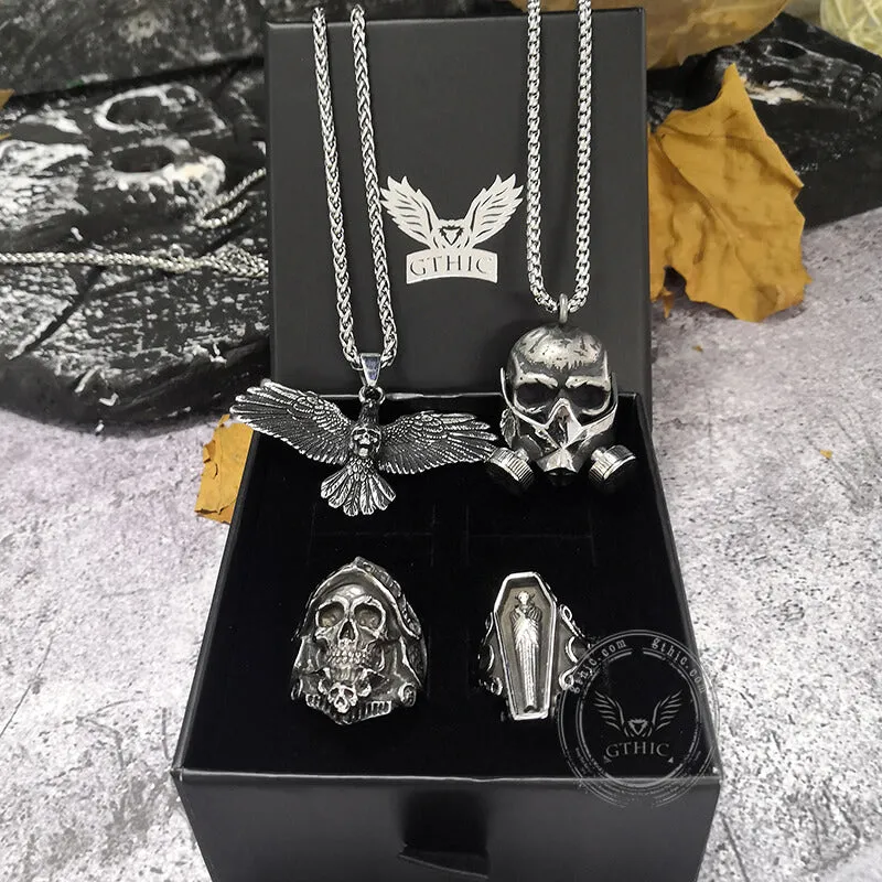 4 Pcs Rings and Pendants Skull Jewelry Set