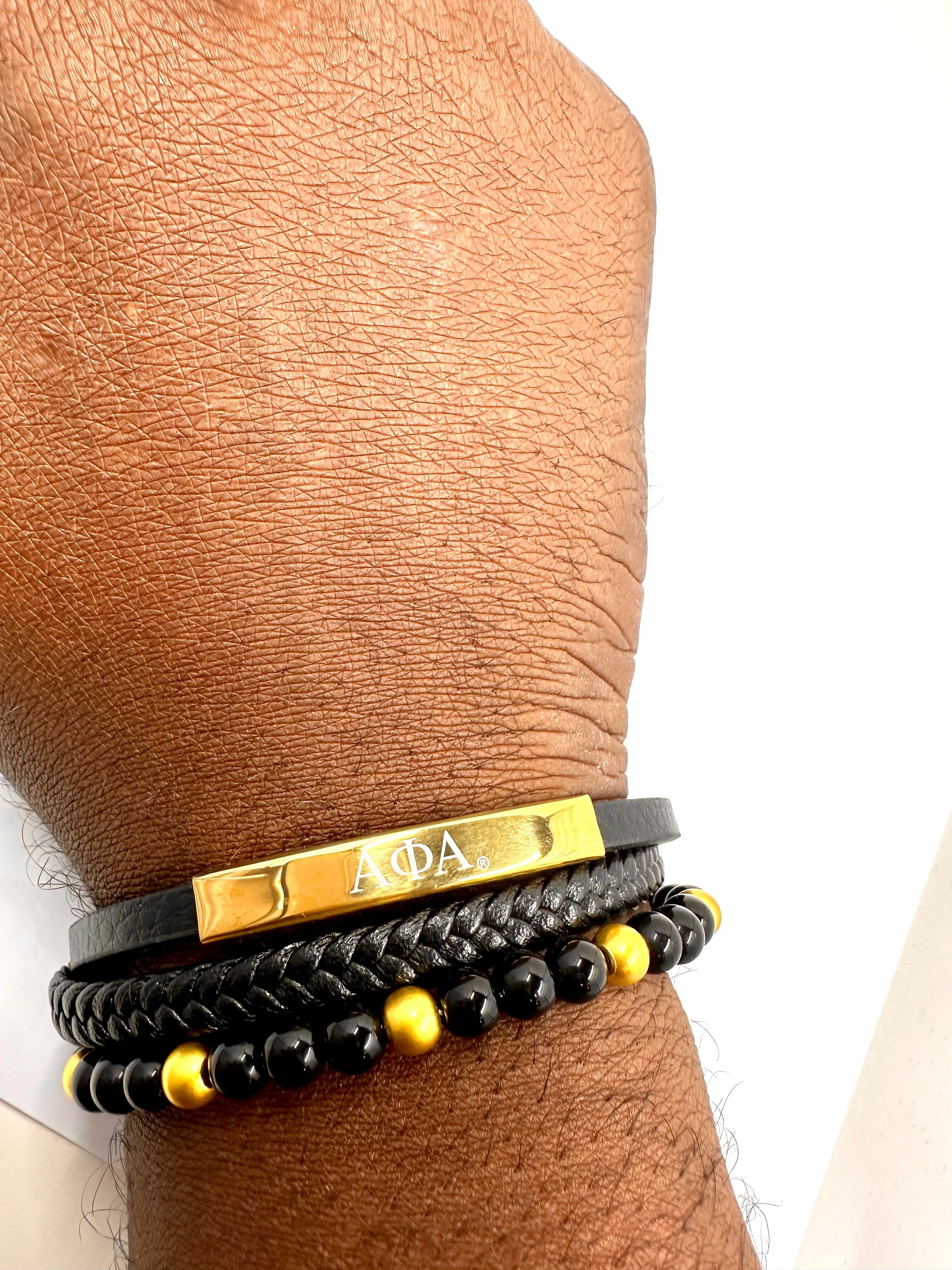 Alpha Phi Alpha Custom Leather and Bead Bracelet