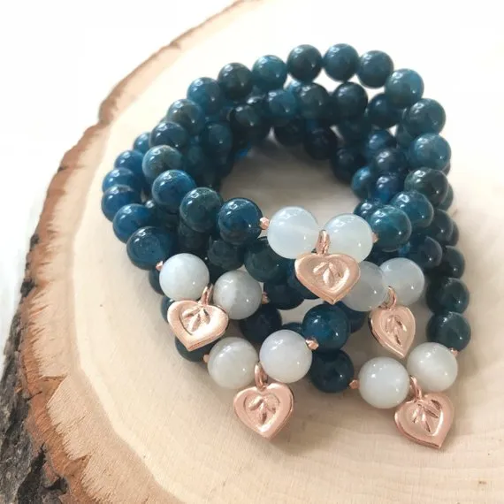 Apatite and Aquamarine Mala Charm Bracelet