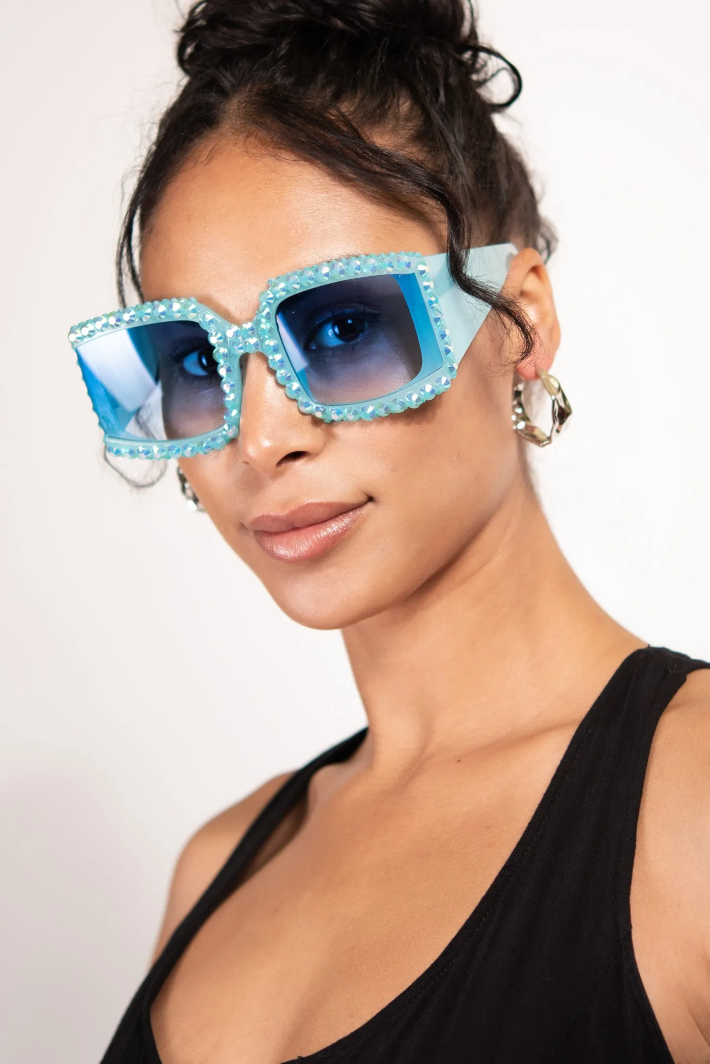 Azura Sparkly Rhinestone Crystal Rectangle Sunglasses