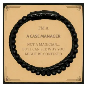 Badass Case Manager Gifts, I'm Case Manager not a magician, Sarcastic Stone Leather Bracelets for Case Manager Birthday Christmas for  Men, Women, Friends, Coworkers