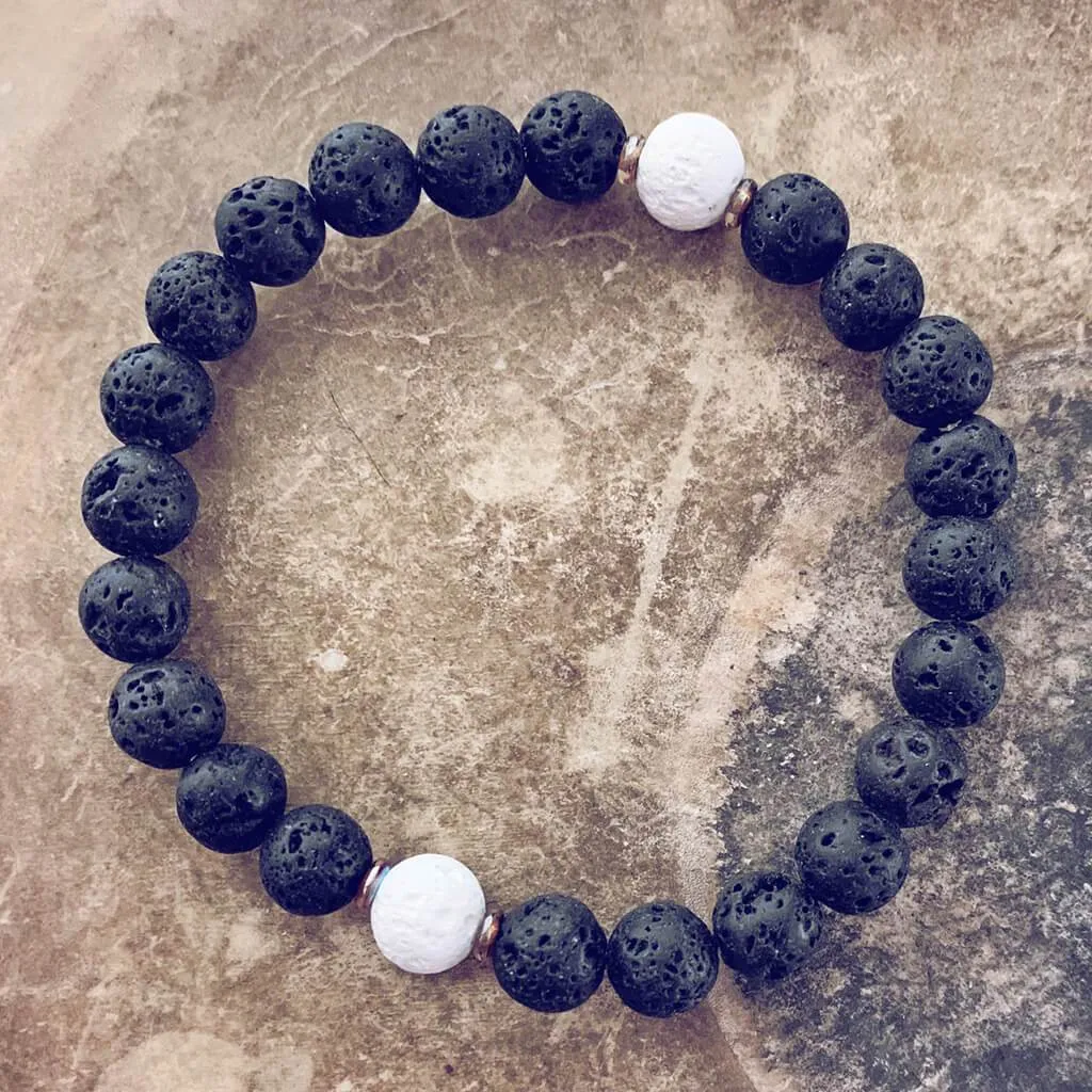 balance // black & white lava bead wrist mala bracelet