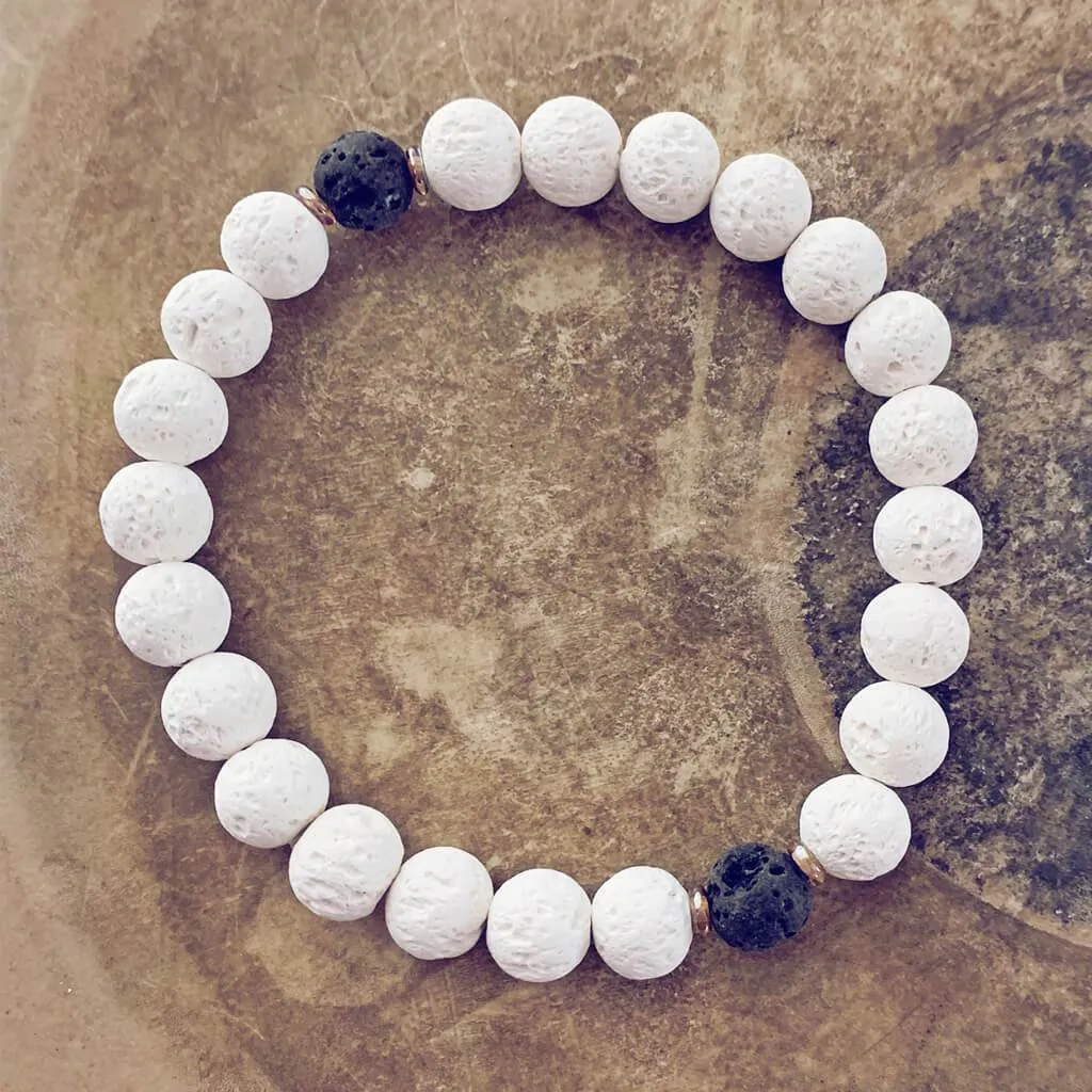 balance // black & white lava bead wrist mala bracelet