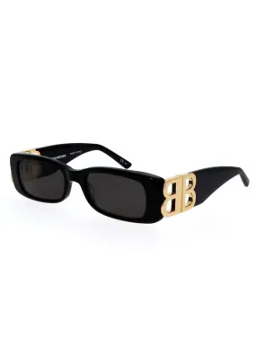 Balenciaga Logo Plaque Rectangular Sunglasses Black/Gold