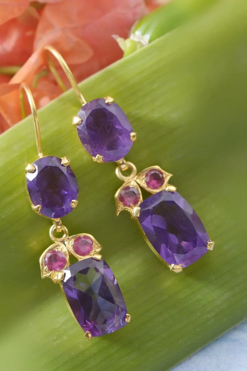 BATHSHEBA AMETHYST RUBY DROP EARRINGS