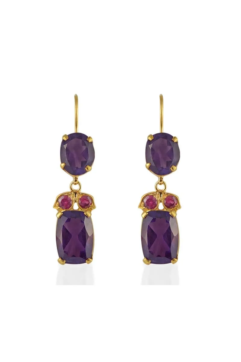 BATHSHEBA AMETHYST RUBY DROP EARRINGS