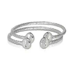 Better Jewelry Solid .925 Sterling Silver Cowrie Shell Coiled Rope Bangles, 1 pair