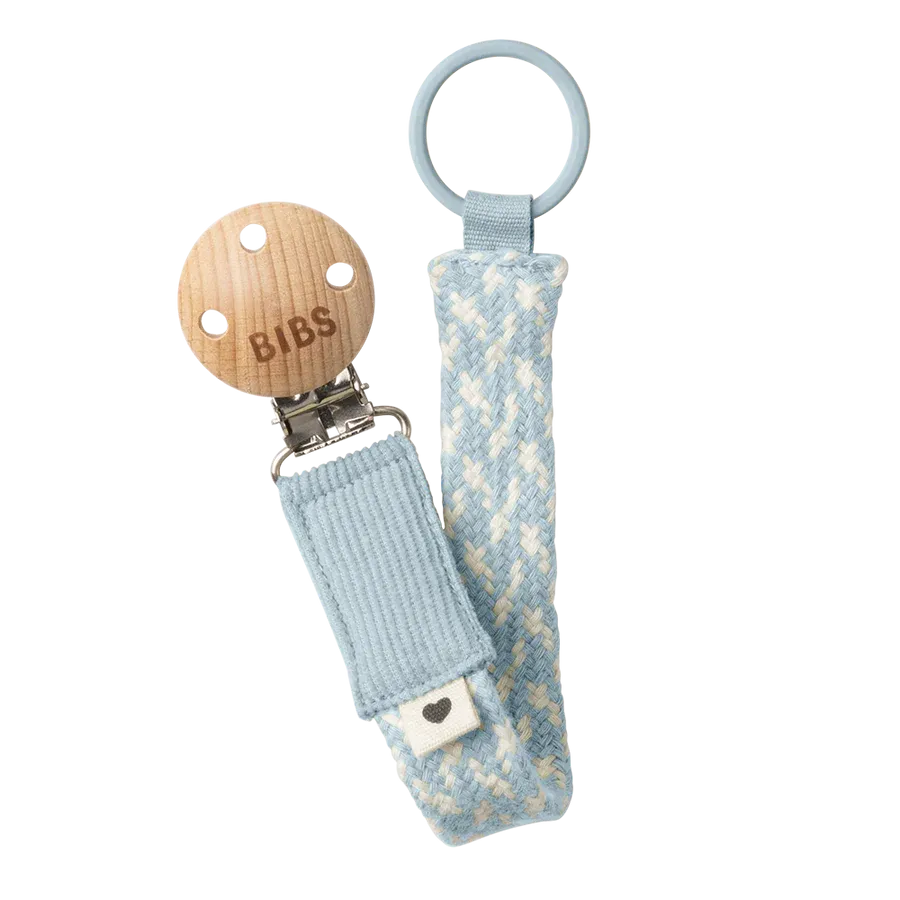 Bibs Pacifier Clip - Baby Blue/Ivory