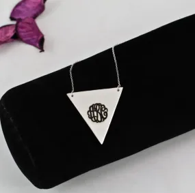 Black Letter Engraved Triangle Monogram Necklace