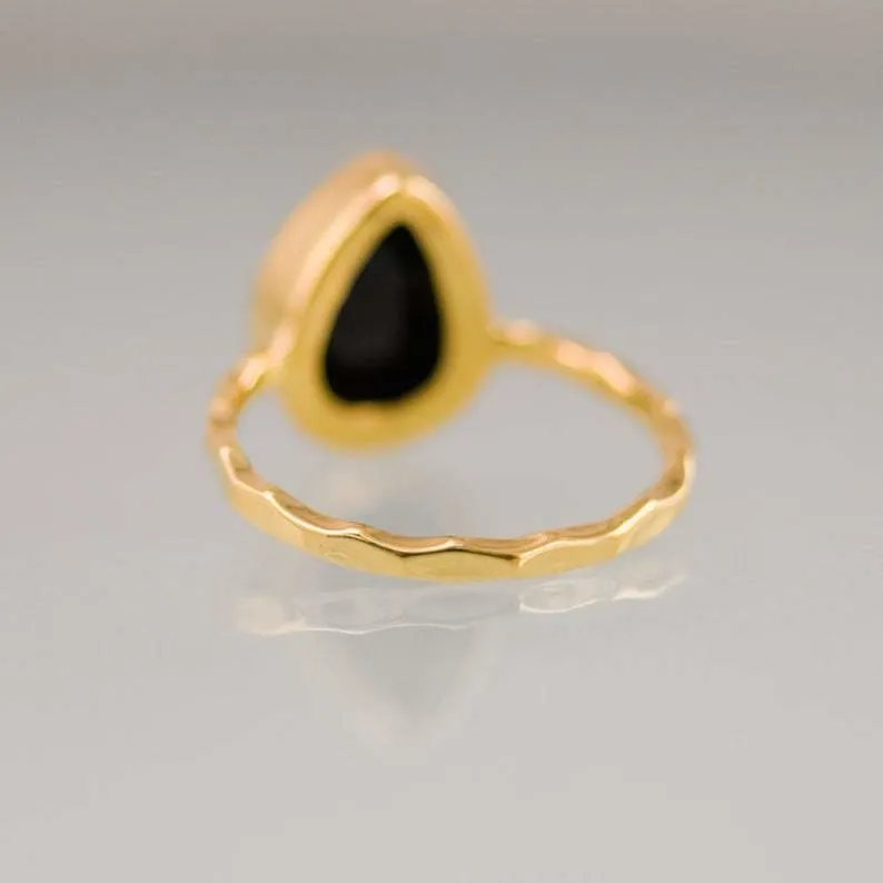 Black Onyx Tear Drop Statement Ring, Handcrafted Jewelry, Gift for her