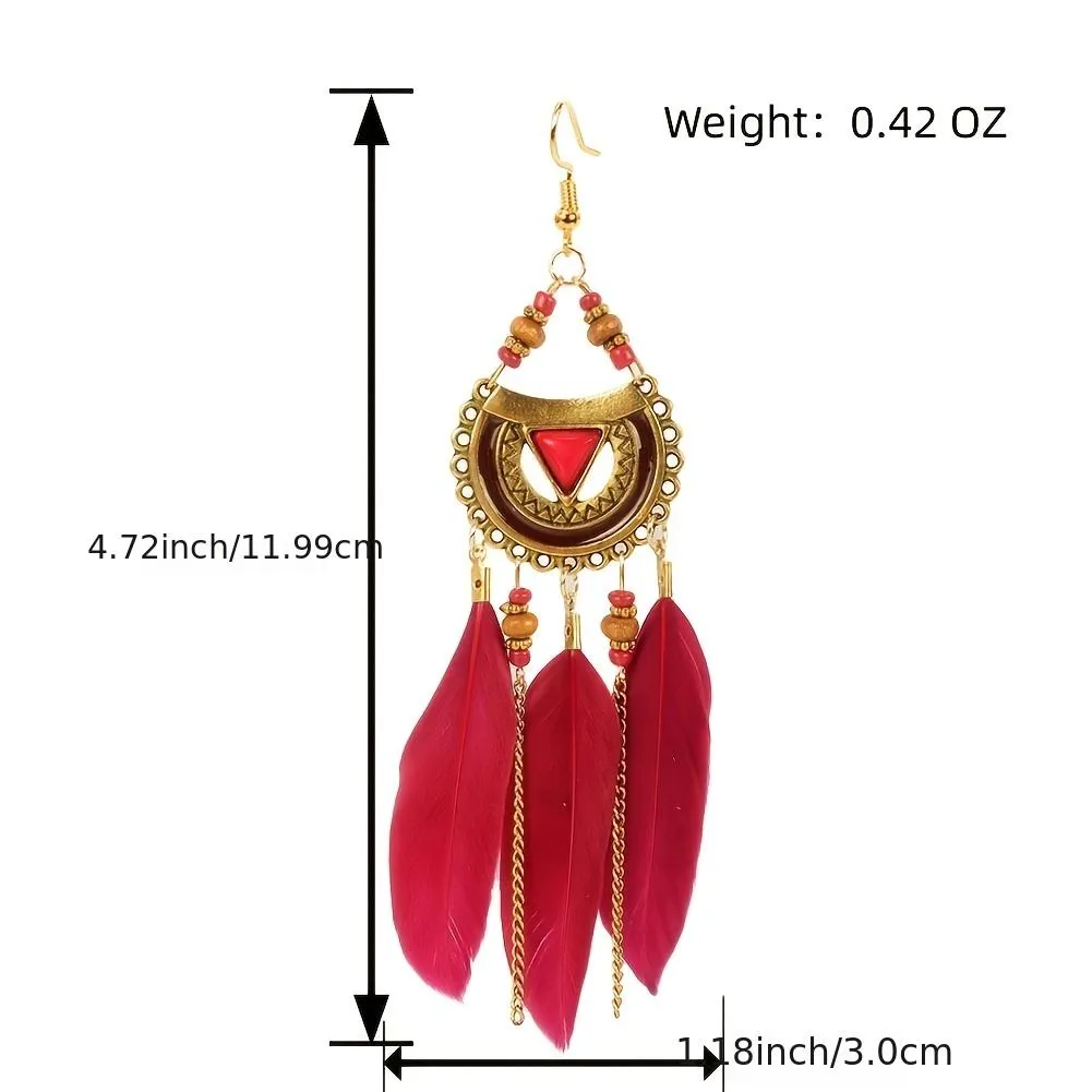 Boho Style Feather Drop Earrings for Summer Beach Surfing Jewelry