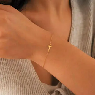 Bracelet with Cross | 14K Solid Gold