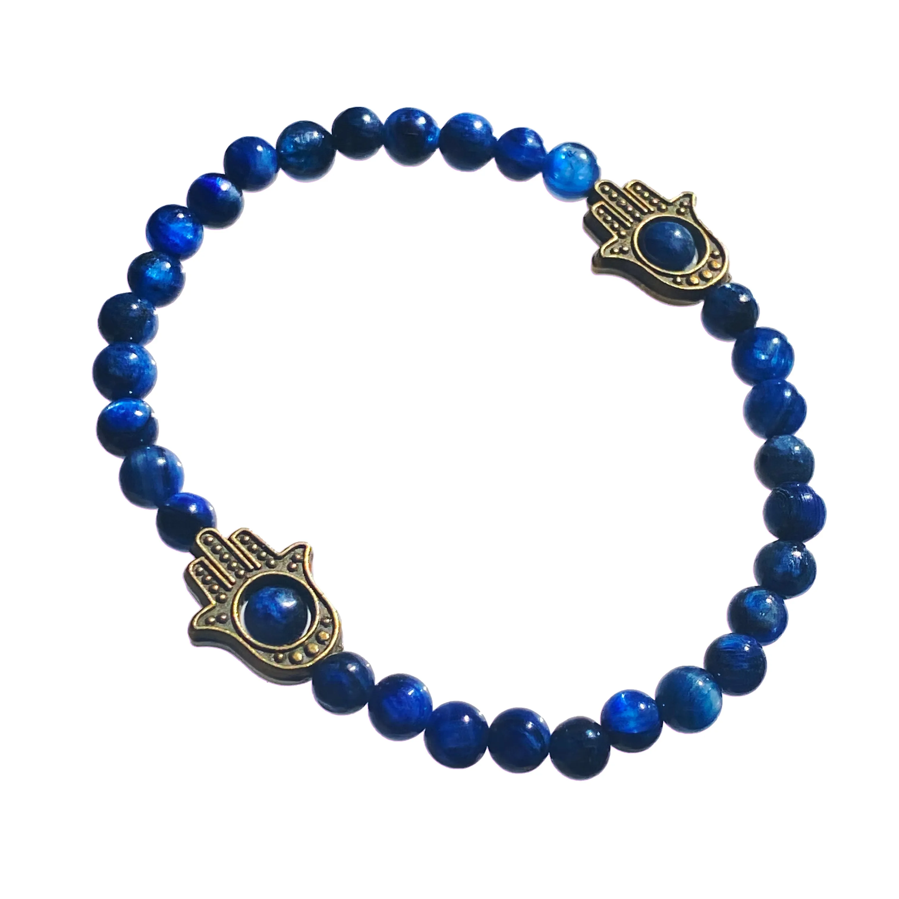 Brass Hamsa on Gemstone stretch bracelet