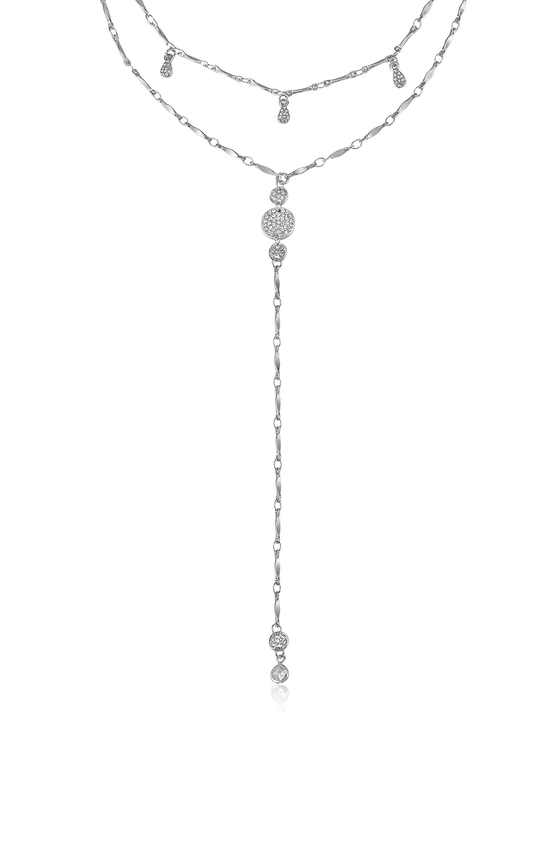 Carmine Layered Crystal Lariat Necklace