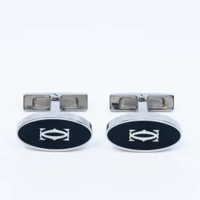 Cartier Sterling Black Enamel Logo Cufflinks