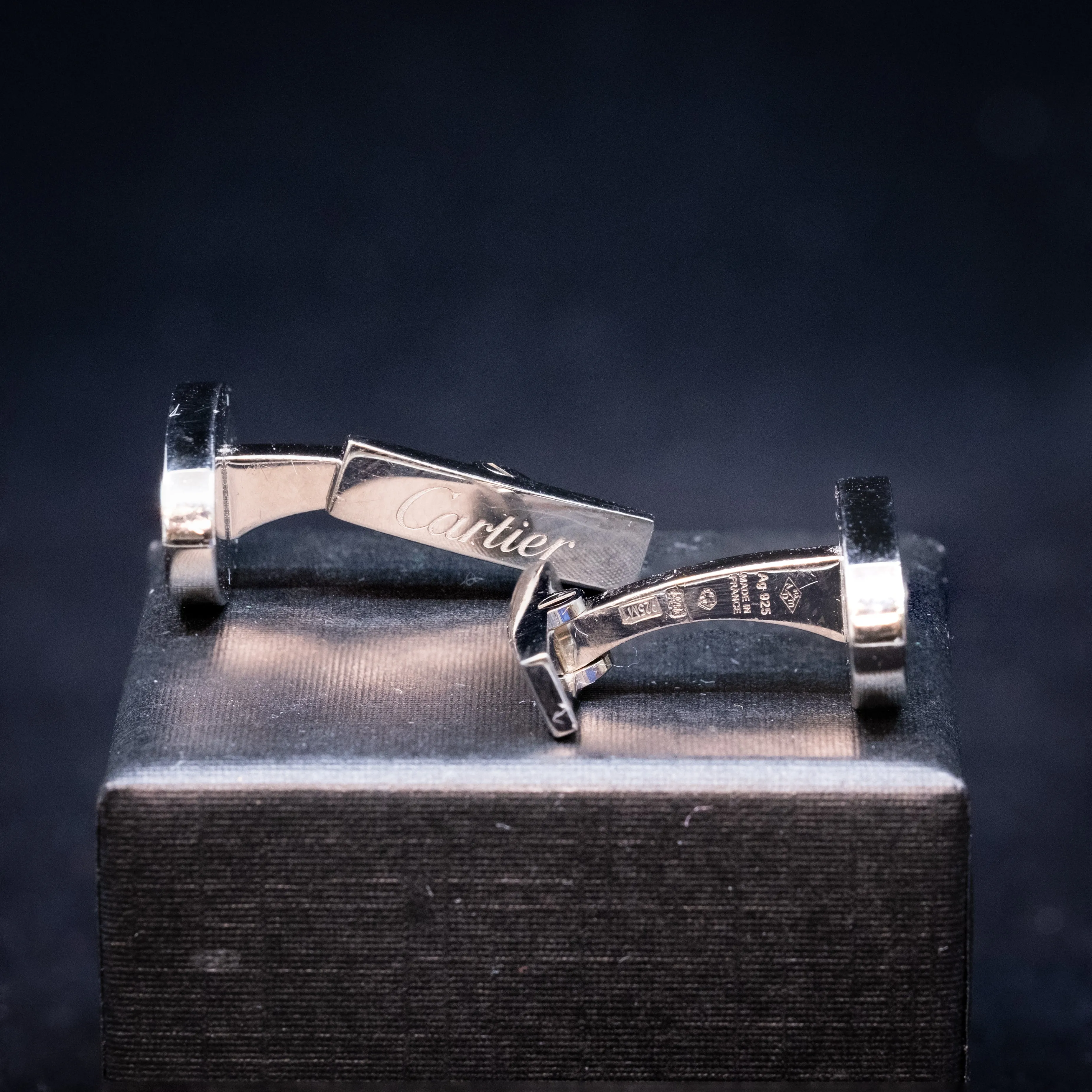 Cartier Sterling Black Enamel Logo Cufflinks