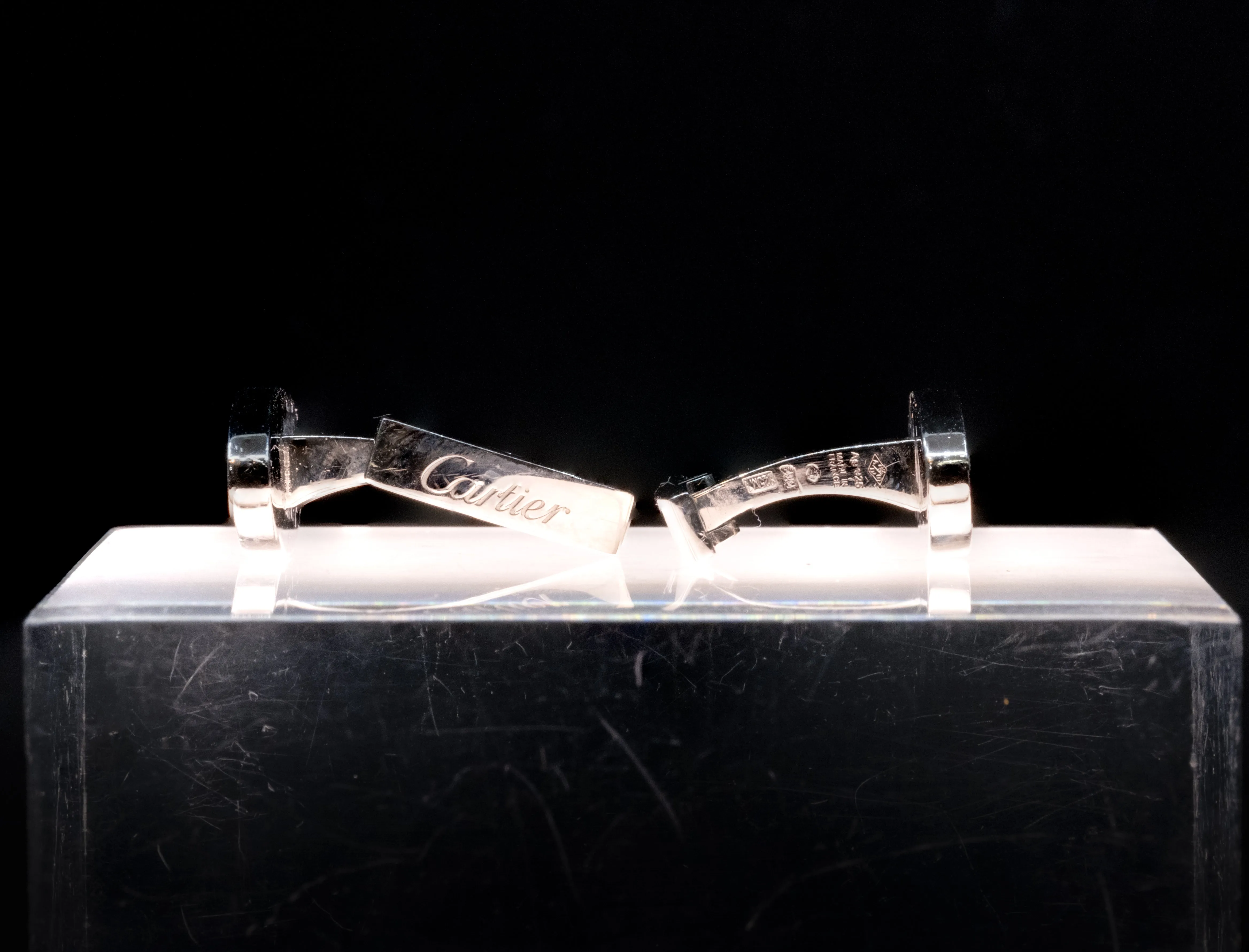 Cartier Sterling Black Enamel Logo Cufflinks