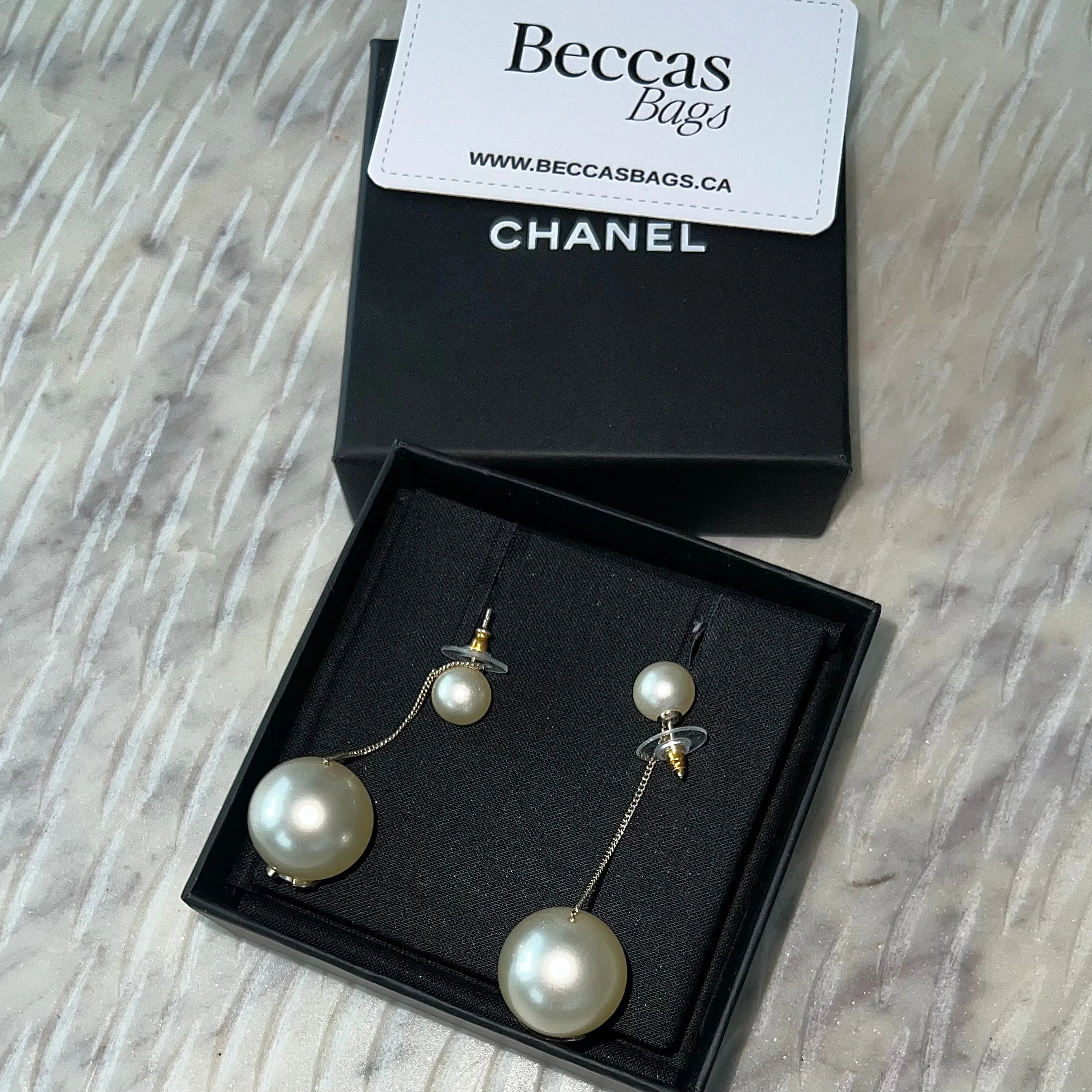 CHANEL Pearl CC Chain Drop Earrings Gold