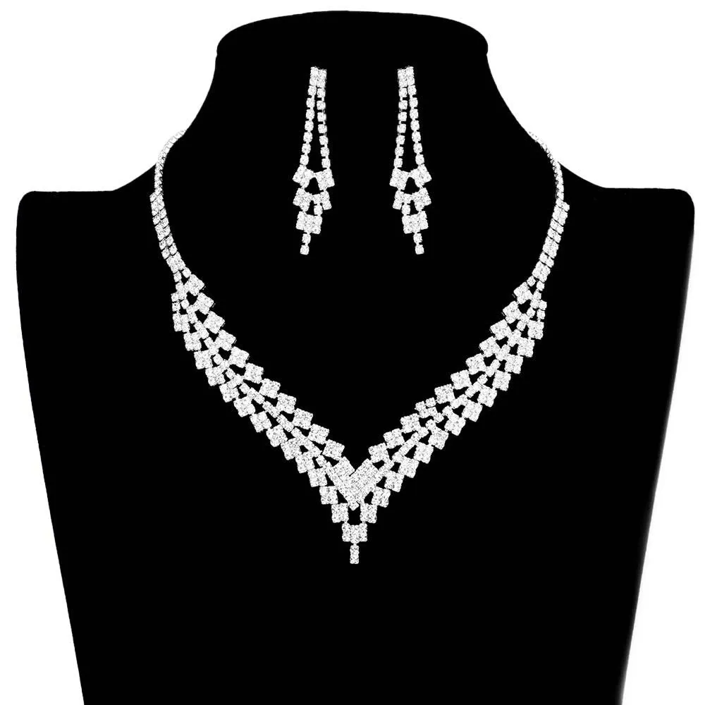 Chevron Accented Rhinestone Pave Necklace