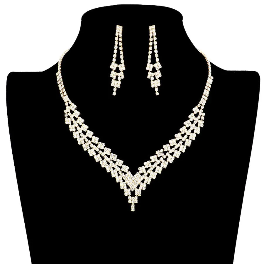 Chevron Accented Rhinestone Pave Necklace